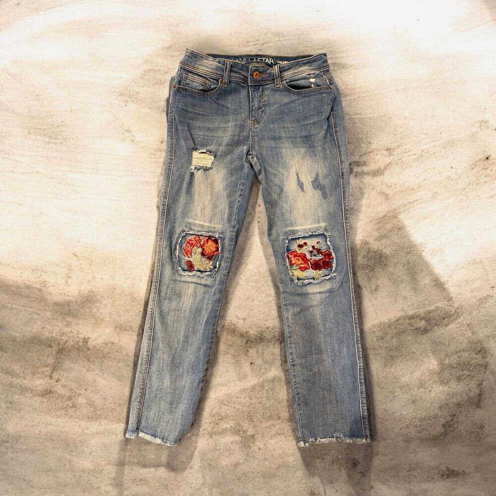 Vanilla Star Girls Size 5 Light Wash Distressed Skinny Slim Fit Jeans